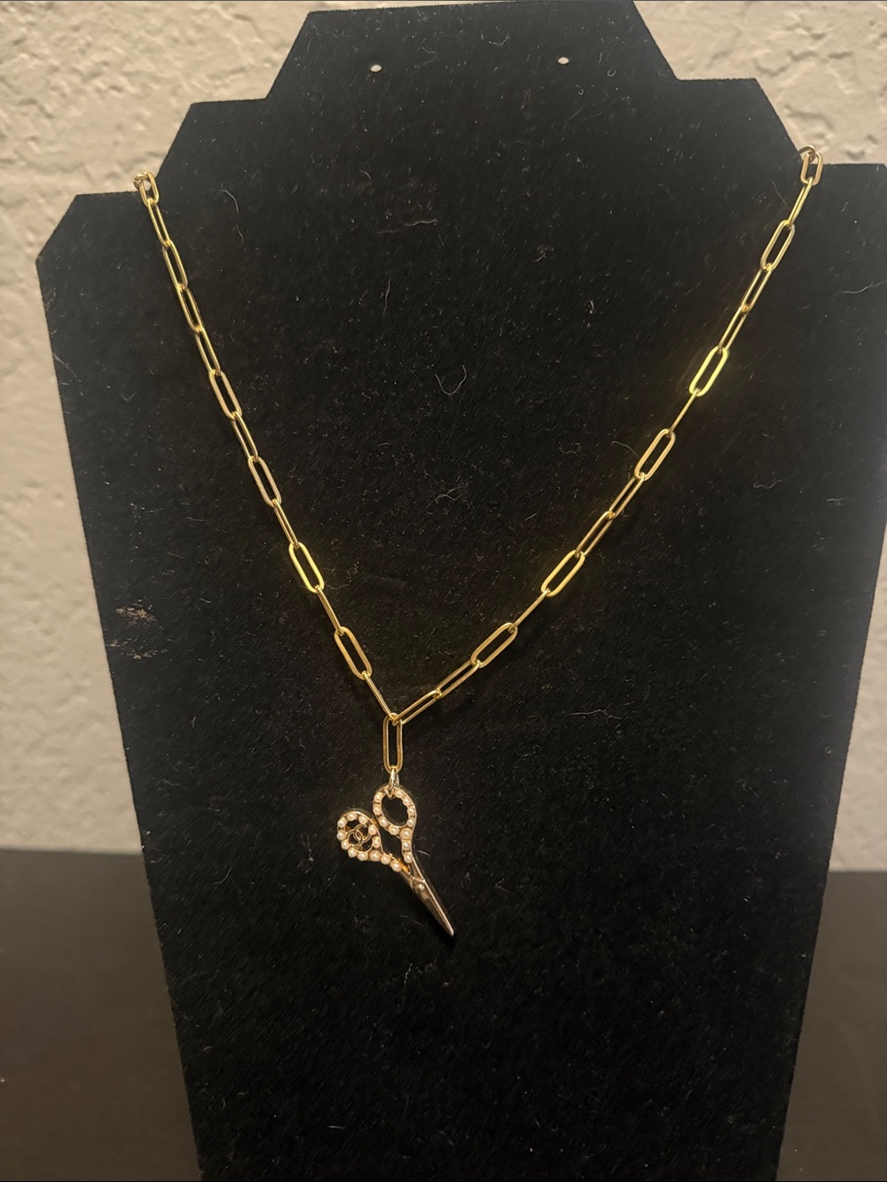 Inspired Gold Paperclip Chain Necklace with Pearl Scissor Charm Pendant
